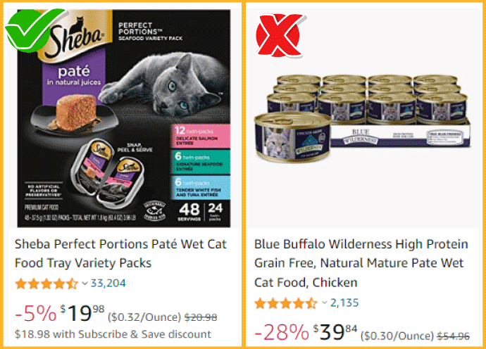 Amazon main image comparison for wet cat food
