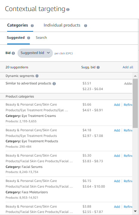 Contextual targeting options in the Amazon Advertising console