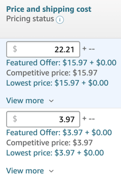 Price and shipping cost data in Seller Central