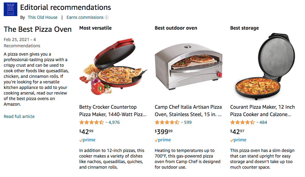 Amazon Editorial Recommendation for the best pizza oven written by This Old House