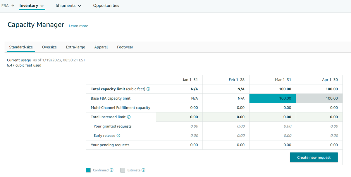 Amazon Capacity Manager in Seller Central