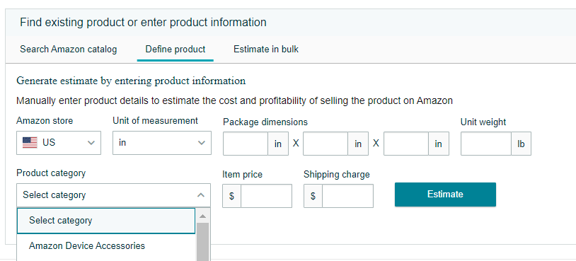 FBA revenue calculator define product