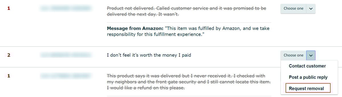 Request removal option in Amazon's Feedback Manager