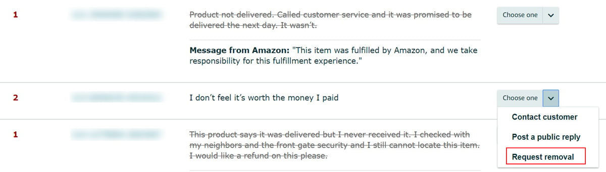 Request removal option in Amazon's Feedback Manager