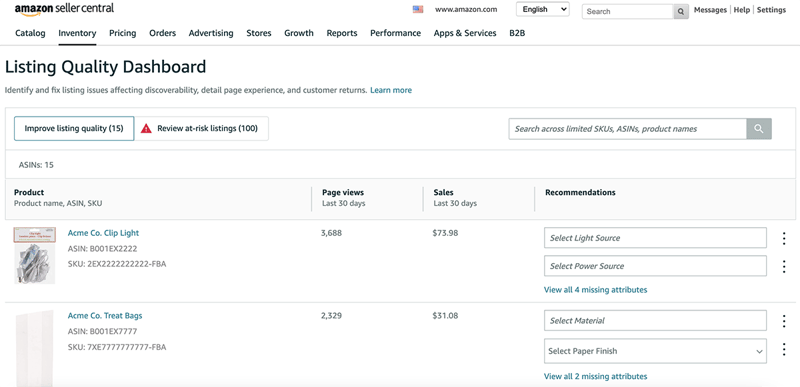Improve listing quality tab in the Amazon Listing Quality Dashboard