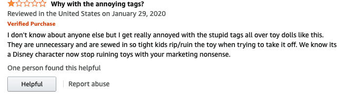 Negative verified review on an Amazon product listing page