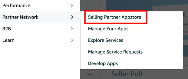 Selling Partner Appstore dropdown in Amazon Seller Central