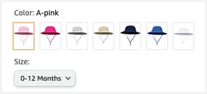 Amazon product variations example for a sun hat
