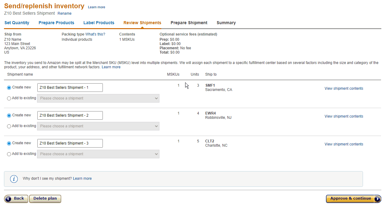 Animation showing the Review Shipments page in Seller Central turning into the View Shipments page after shipment approval