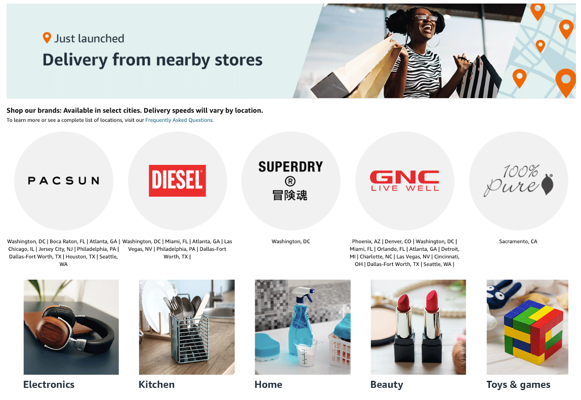 Amazon delivery from nearby stores homepage