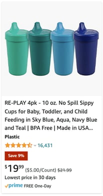 Re-Play Made in The USA 4pk No Spill Sippy Cups for Baby, Toddler