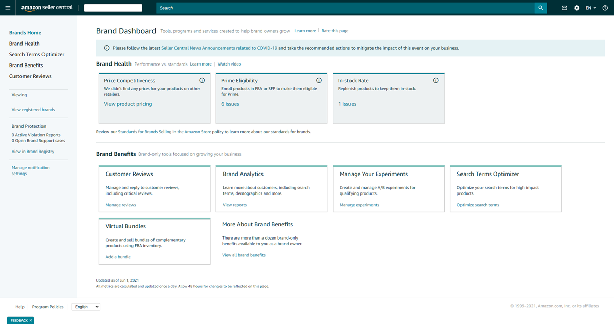 Brand Dashboard in Seller Central