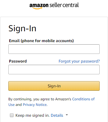 Amazon Seller Central sign-in page