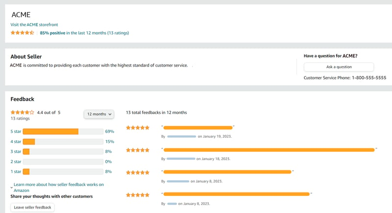 Amazon seller feedback profile example
