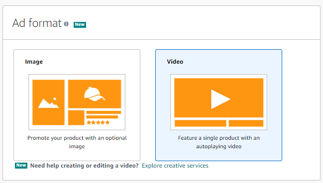 Amazon ad format options in the advertising console
