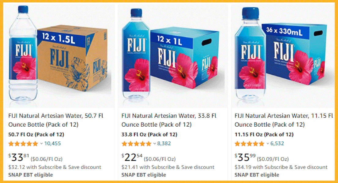 Amazon main images for FIJI water bottles