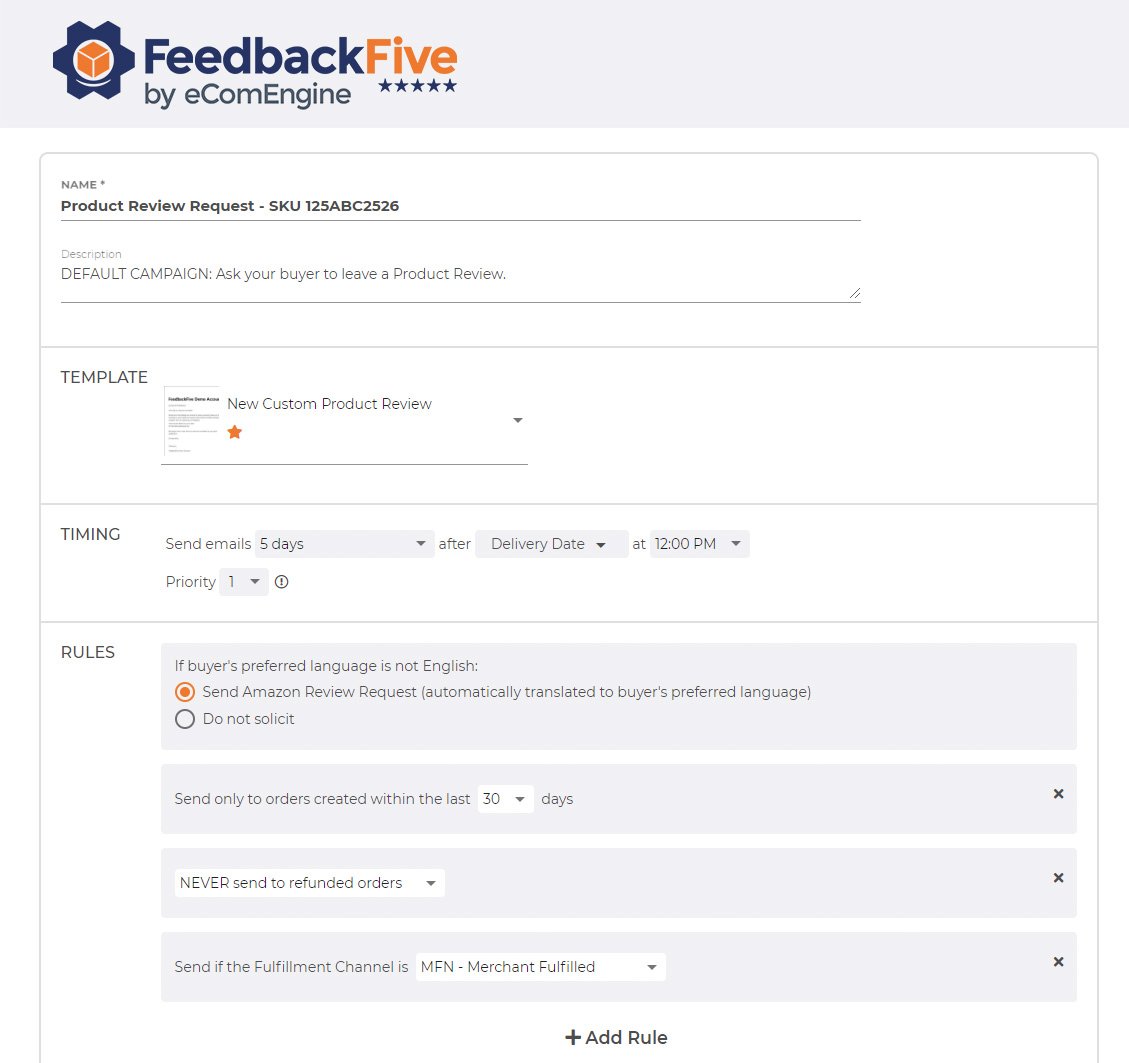 Emails campaign rules window in FeedbackFive