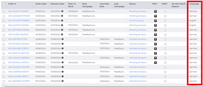 Box around the language column on the scheduling page in FeedbackFive