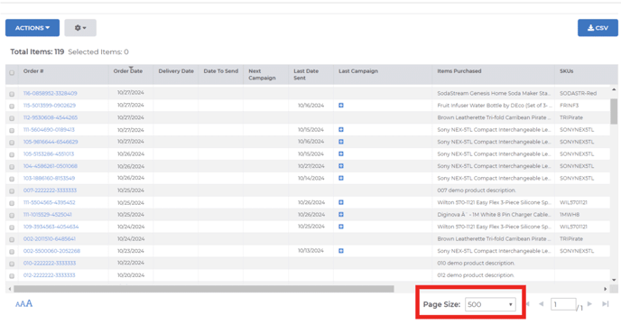 Box around the page size option on the Scheduling page in FeedbackFive
