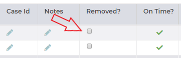 Arrow pointing to the feedback removed column on the Feedback page in FeedbackFive