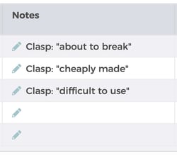 Screenshot of FeedbackFive sorted clasp notes
