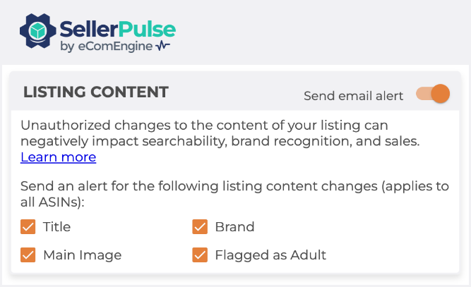 Listing content change alert settings in FeedbackFive