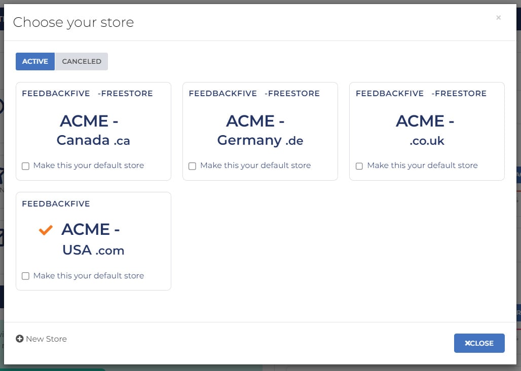 Choose your store window to manage multiple marketplaces in FeedbackFive