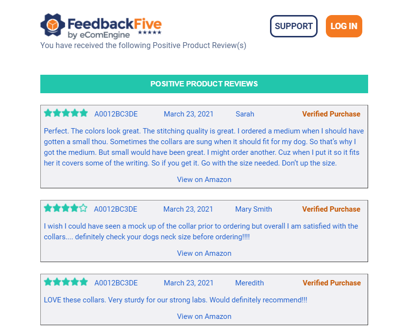 FeedbackFive daily digest email of Amazon reviews for a product