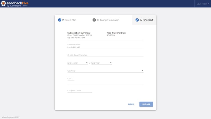 FeedbackFive checkout page