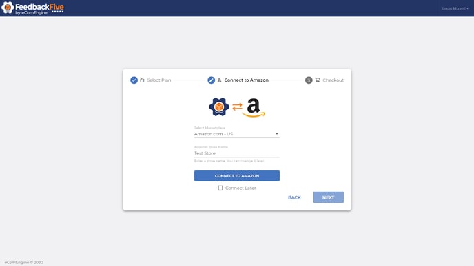 FeedbackFive connect to Amazon page