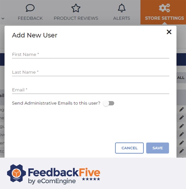 Add new user window in FeedbackFive