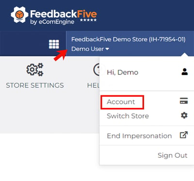 Arrow pointing to the username menu in FeedbackFive