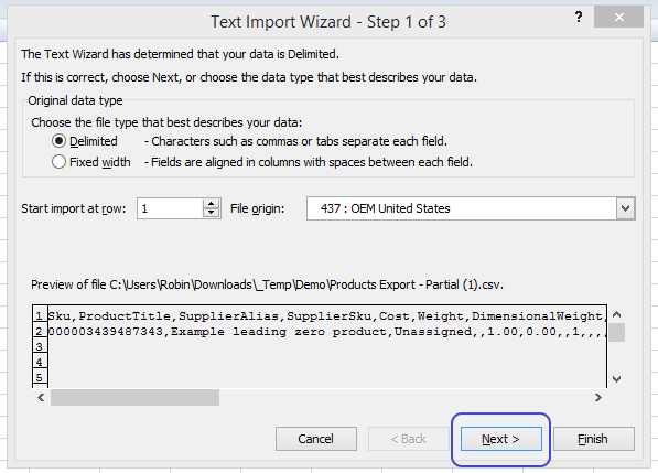 Excel Text Import Wizard