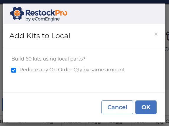Add kits to local inventory window in RestockPro