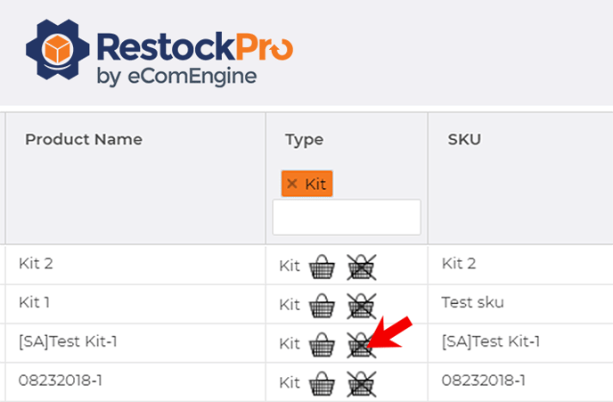 Break kit icon on the Local Inventory page in RestockPro