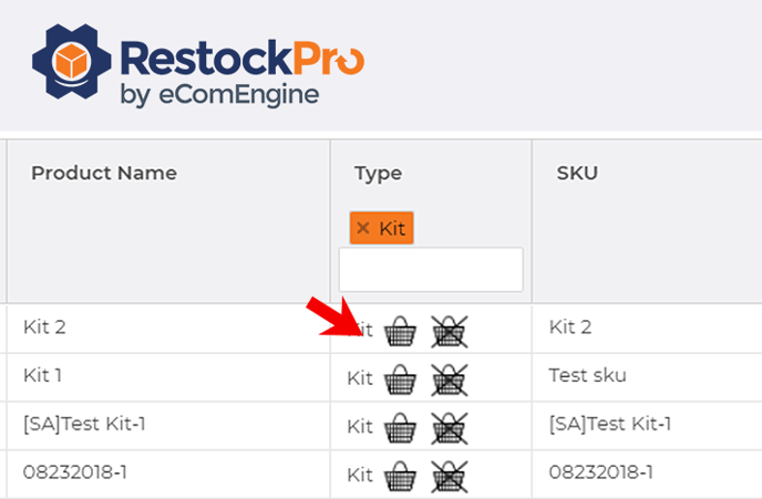 Build kit icon on the Local Inventory page in RestockPro