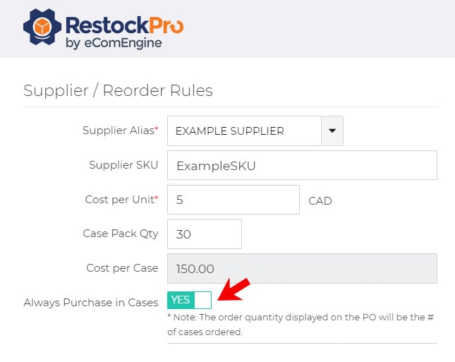 How does RestockPro handle case packs and minimum order quantities?