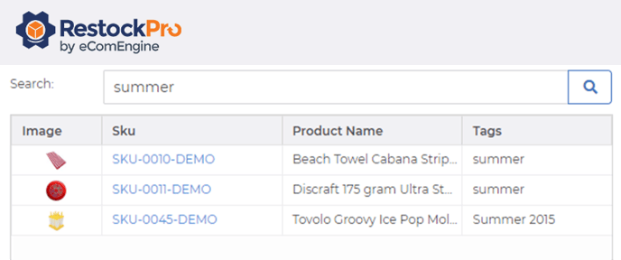 Search box on the SKU monthly sales analysis report in RestockPro