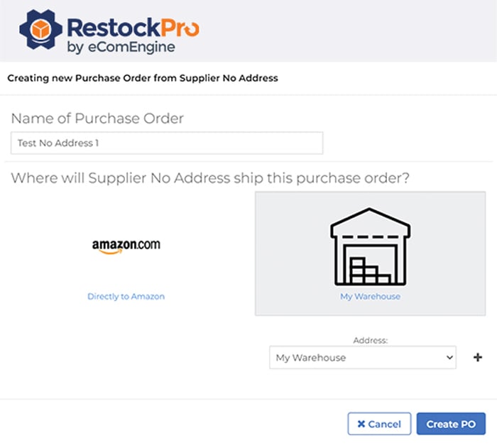 Create new order window in RestockPro