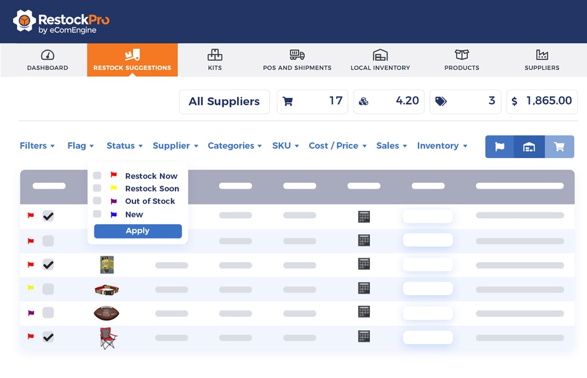 RestockPro Restock Suggestions dashboard surfacing profit-aware reorder recommendations for Amazon FBA sellers