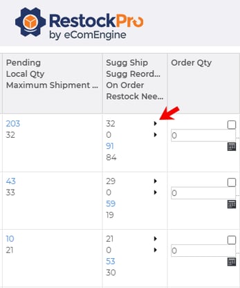 Suggested shipment view in RestockPro