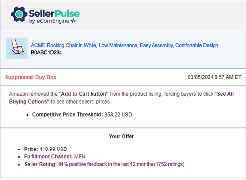 Competitive price threshold alert in SellerPulse by eComEngine