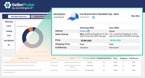 Buy Box report illustration with alert