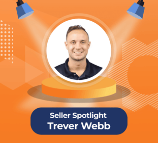 Seller Spotlight featuring Trever Webb on an orange background and spotlight