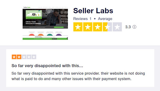 Seller Labs Review on Trustpilot