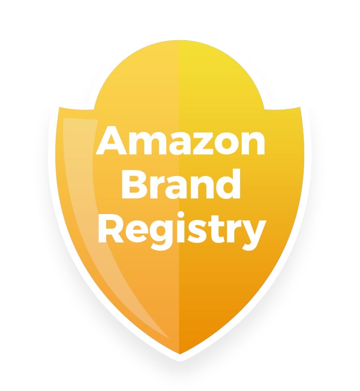 Shield with text, "Amazon Brand Registry"