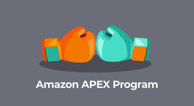 Illustration of boxing gloves with text, "Amazon APEX program"