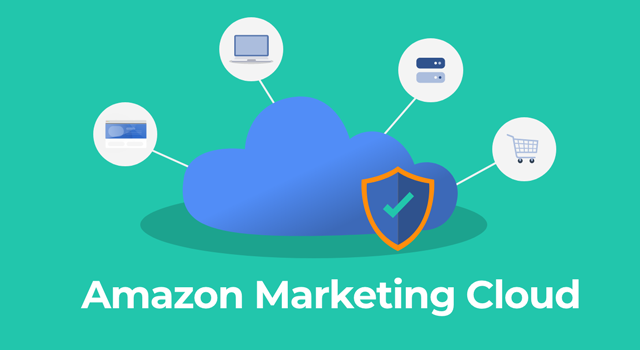 Illustration of cloud with icons and text, "Amazon Marketing Cloud"