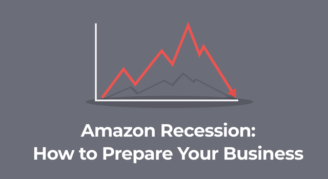 Line graph trending downwards with text, "Amazon recession: How to prepare your business"