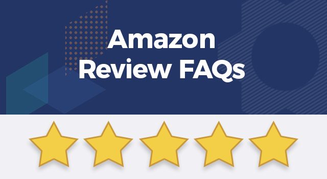 Five stars with text, "Amazon review FAQs"